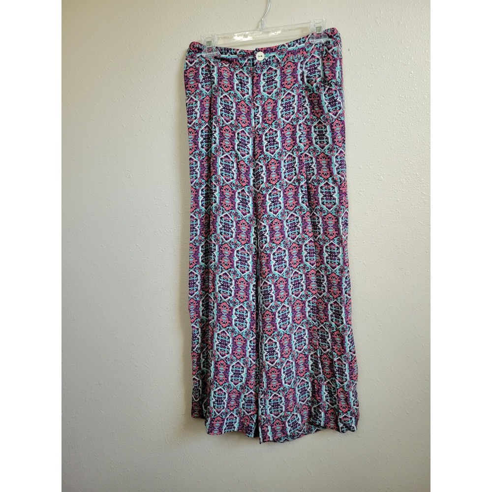 Elevenses Anthropologie Pink Teal Geometric Wide Leg Trousers Size 4